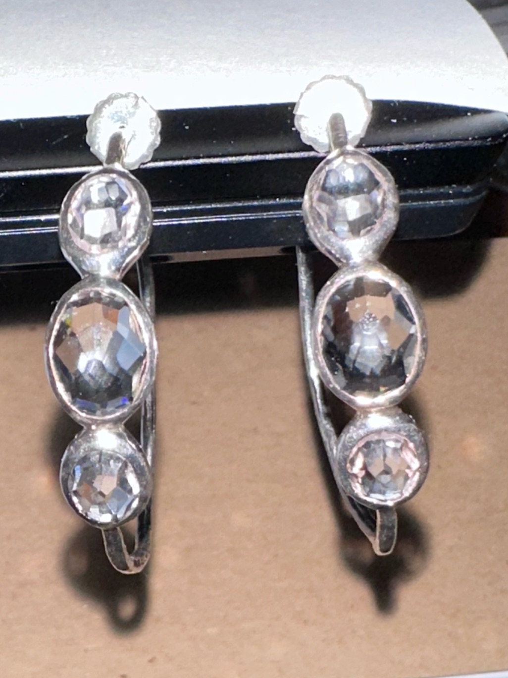 Ippolita Silver Hoops With 3 Oval Faceted Rock Crystal Stones